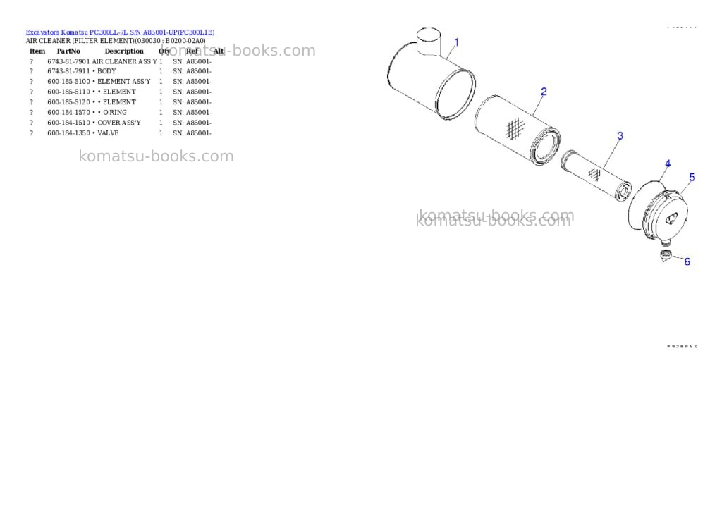 Komatsu pc300ll-7l s/n a85001-up Parts catalog cover Page 2