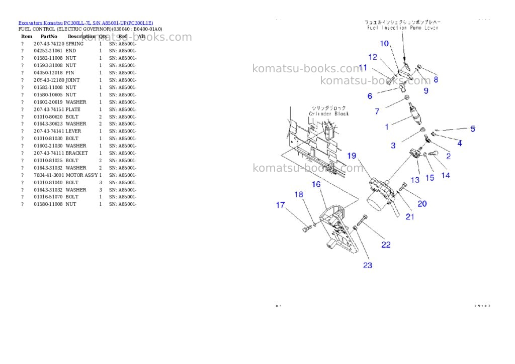 Komatsu pc300ll-7l s/n a85001-up Parts catalog cover Page 3