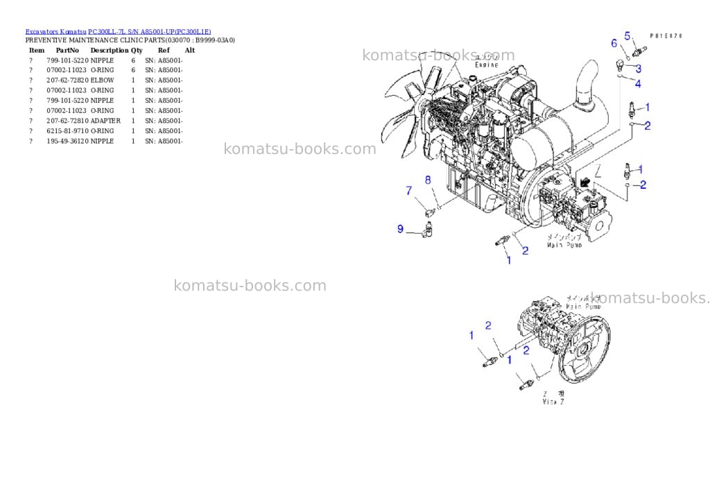 Komatsu pc300ll-7l s/n a85001-up Parts catalog cover Page 6