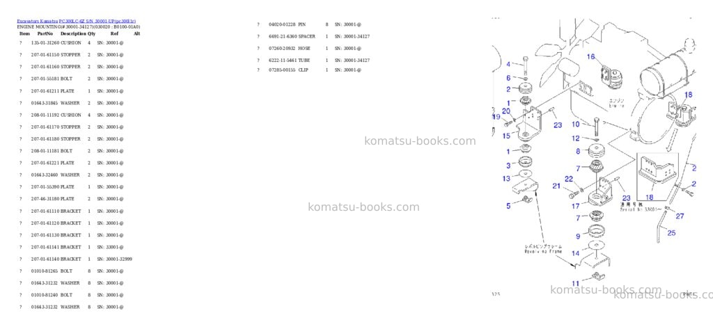 Komatsu pc300lc-6z s/n 30001-up Parts catalog cover Komatsu pc300lc-6z s/n 30001-up Parts catalog cover