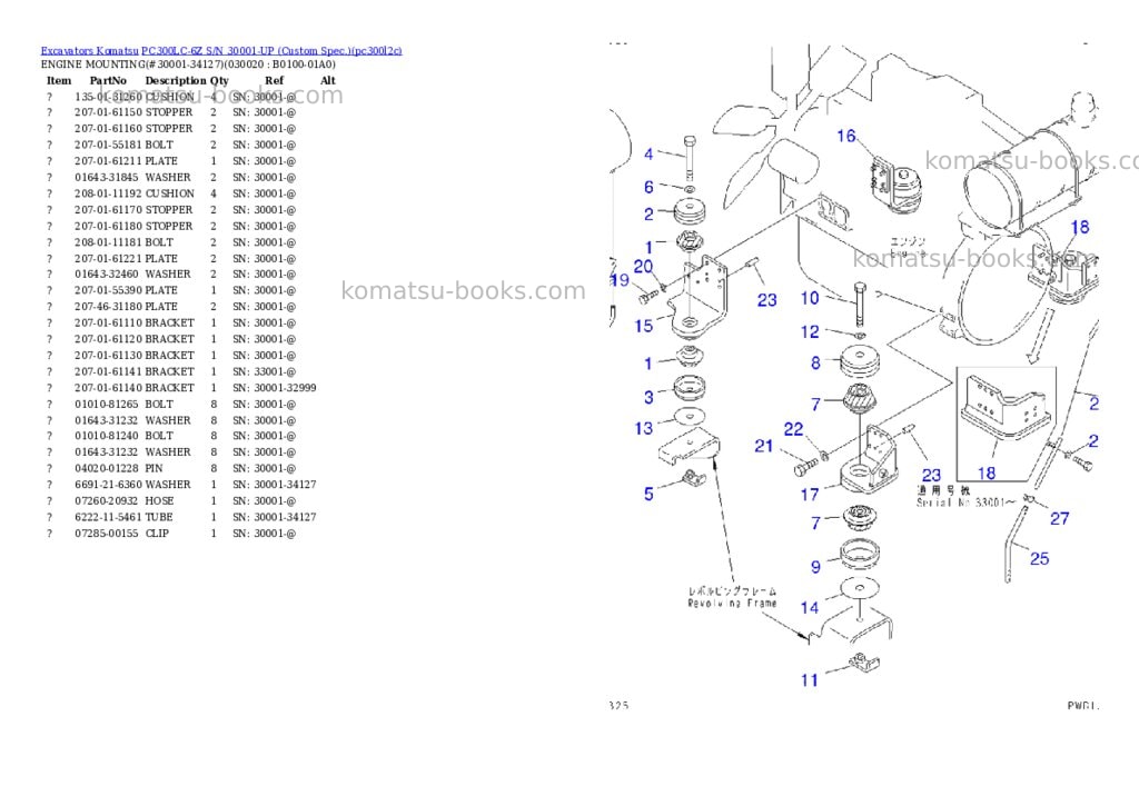 Komatsu PC300LC-6Z S/N 30001-UP (Custom Spec.) Parts catalog cover Komatsu PC300LC-6Z S/N 30001-UP (Custom Spec.) Parts catalog cover