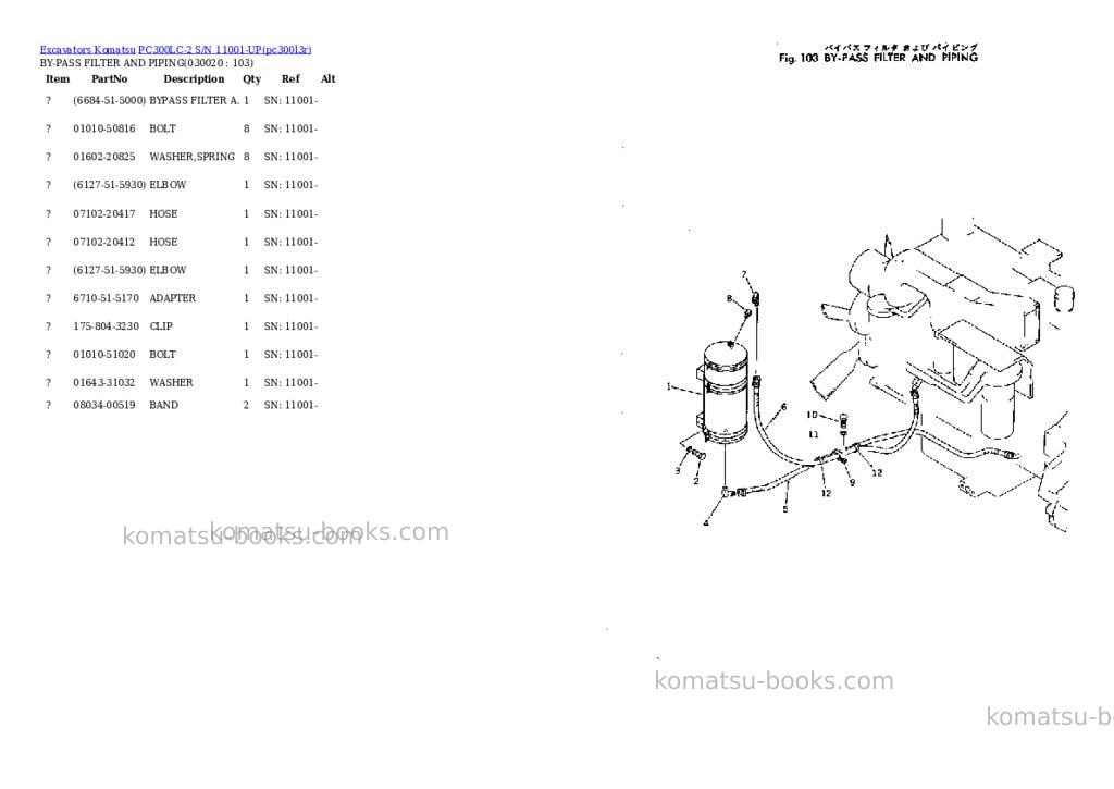 Komatsu pc300lc-2 s/n 11001-up Parts catalog cover Komatsu pc300lc-2 s/n 11001-up Parts catalog cover