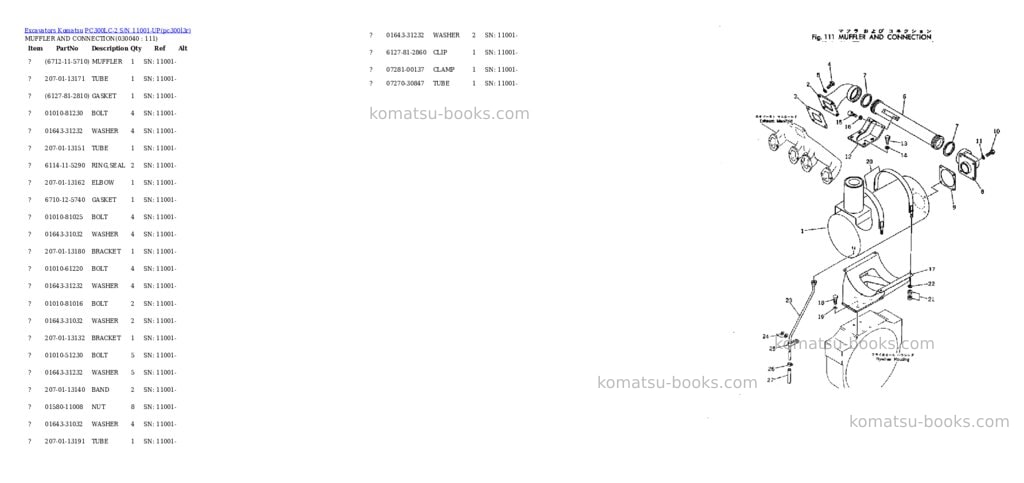 Komatsu pc300lc-2 s/n 11001-up Parts catalog cover Page 3 Komatsu pc300lc-2 s/n 11001-up Parts catalog cover Page 3