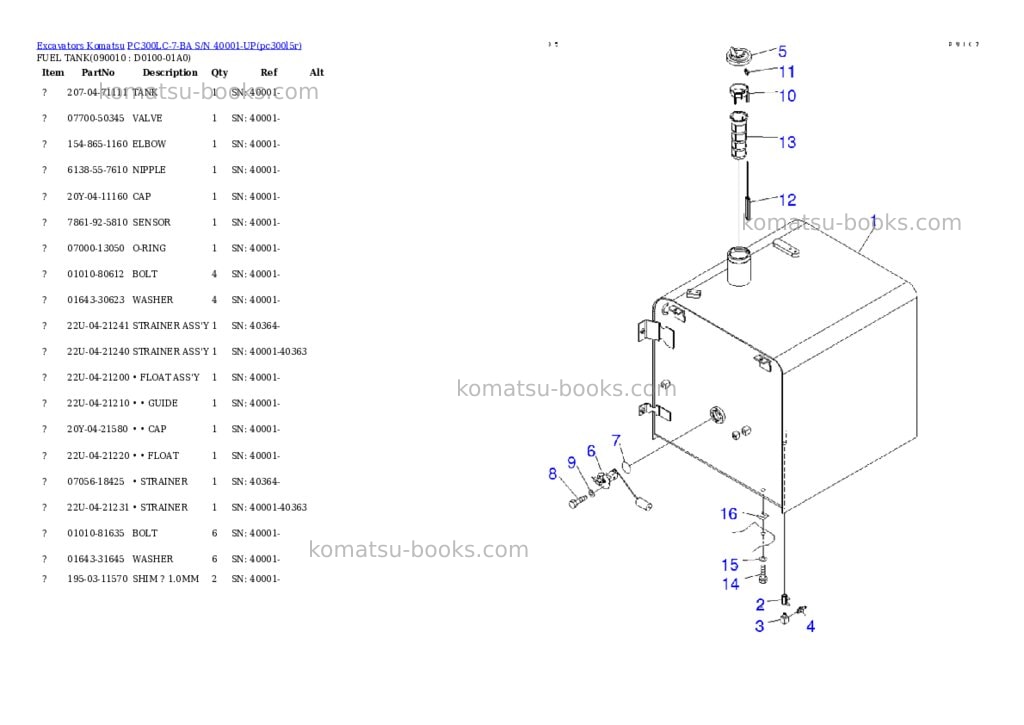 Komatsu pc300lc-7-ba s/n 40001-up Parts catalog cover Page 10