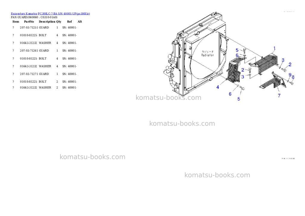 Komatsu pc300lc-7-ba s/n 40001-up Parts catalog cover Page 9