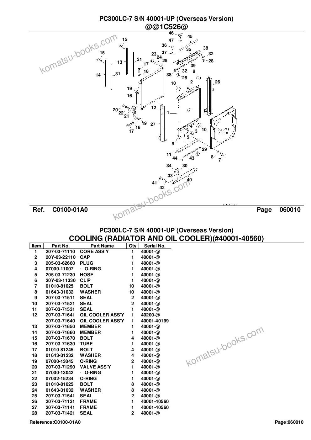 Komatsu pc300lc-7 s/n 40001-up overseas version Parts catalog cover Page 10