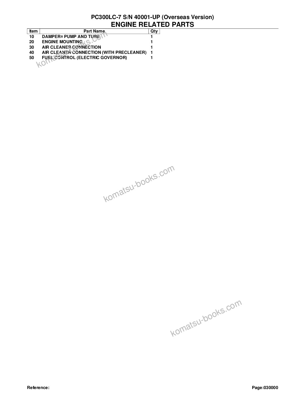 Komatsu pc300lc-7 s/n 40001-up overseas version Parts catalog cover Page 2