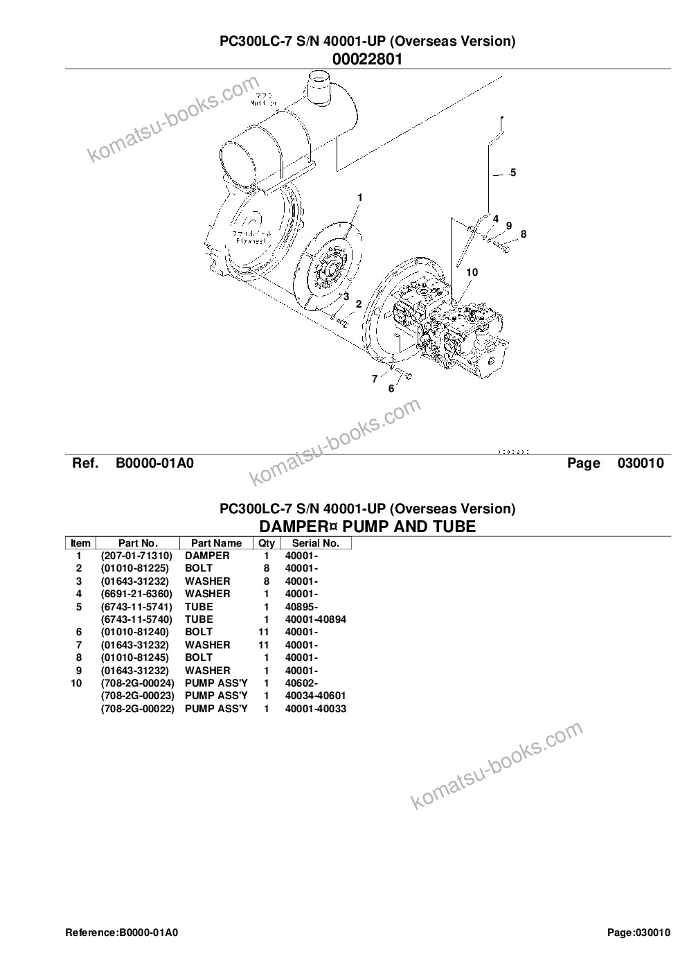 Komatsu pc300lc-7 s/n 40001-up overseas version Parts catalog cover Page 3
