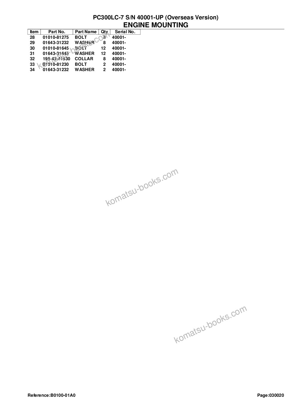 Komatsu pc300lc-7 s/n 40001-up overseas version Parts catalog cover Page 5
