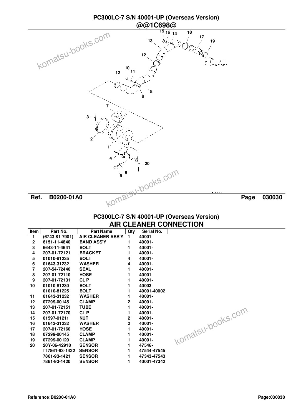 Komatsu pc300lc-7 s/n 40001-up overseas version Parts catalog cover Page 6
