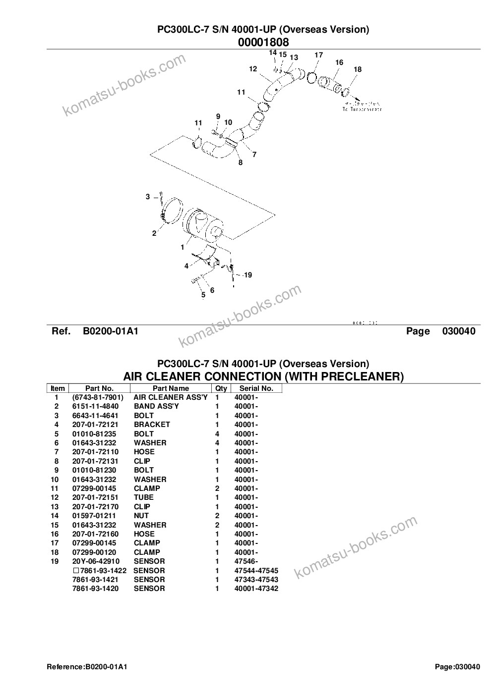 Komatsu pc300lc-7 s/n 40001-up overseas version Parts catalog cover Page 7