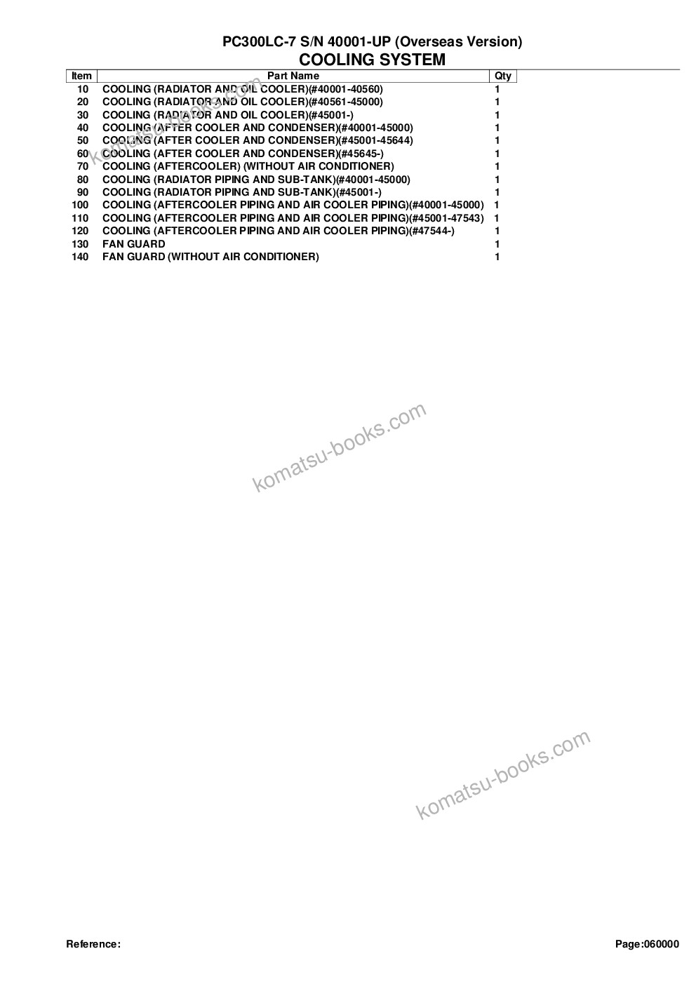 Komatsu pc300lc-7 s/n 40001-up overseas version Parts catalog cover Page 9