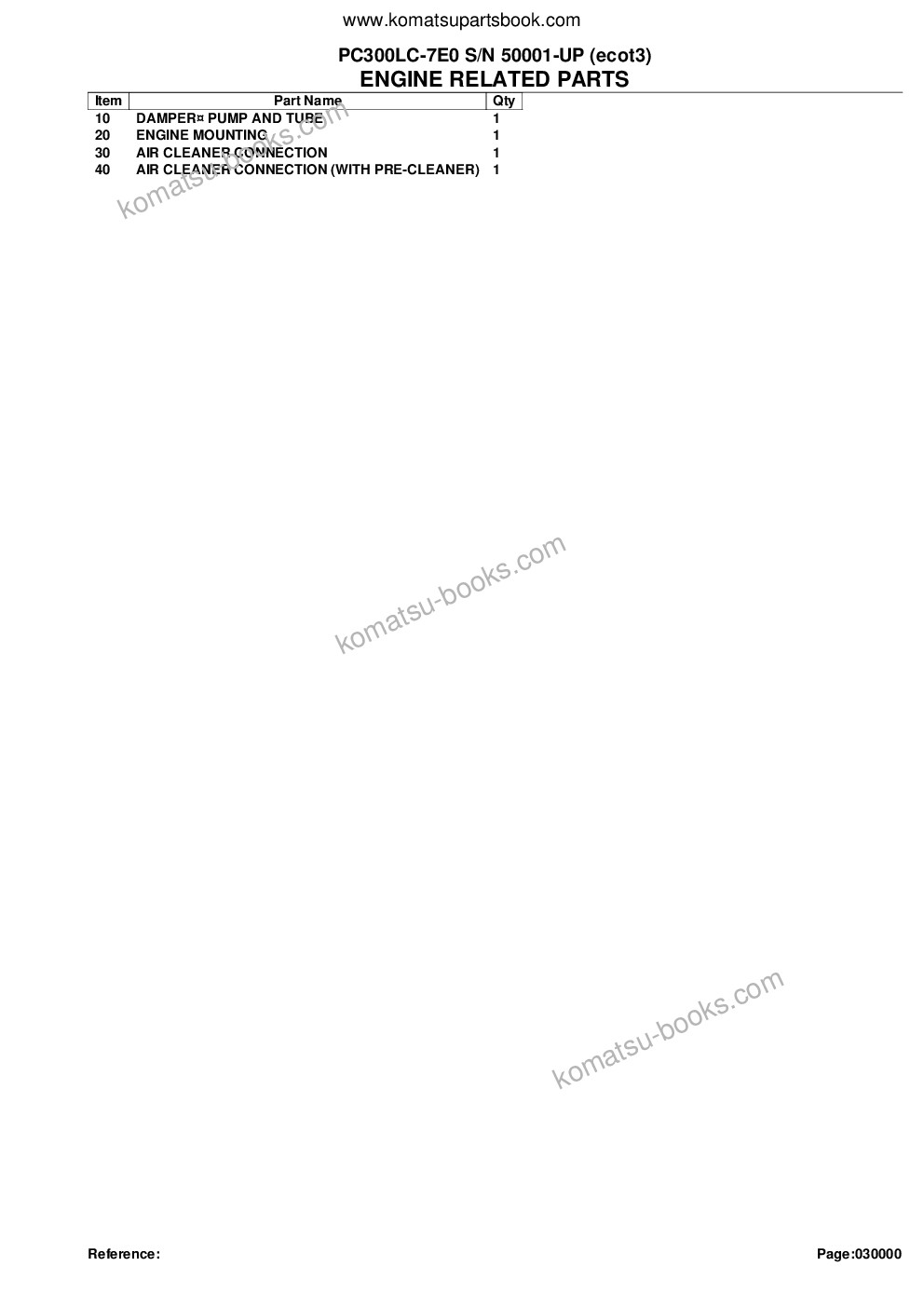 Komatsu pc300lc-7e0 s/n 50001-up ecot3 Parts catalog cover Page 2 Komatsu pc300lc-7e0 s/n 50001-up ecot3 Parts catalog cover Page 2