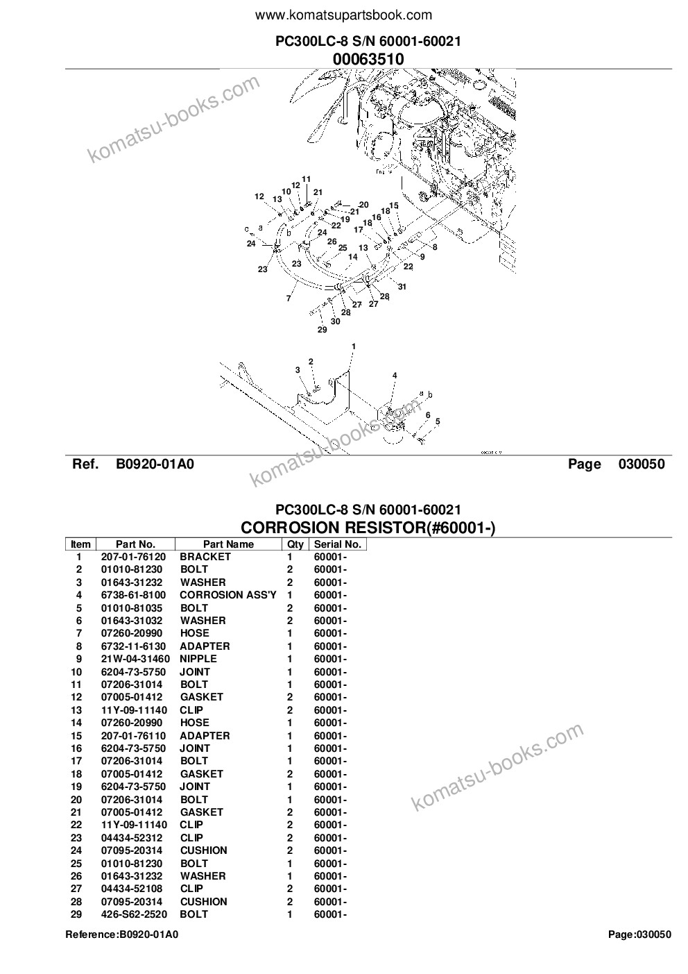 Komatsu pc300lc-8 s/n 60001-60021 Parts catalog cover Page 8