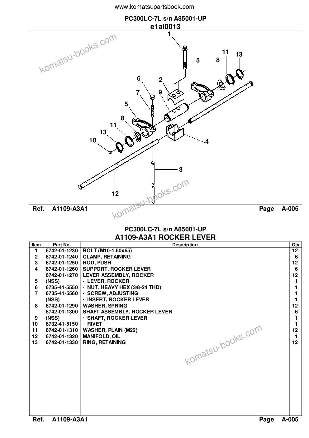 Komatsu pc300lc-7l s/n a85001-up Parts catalog cover Page 5