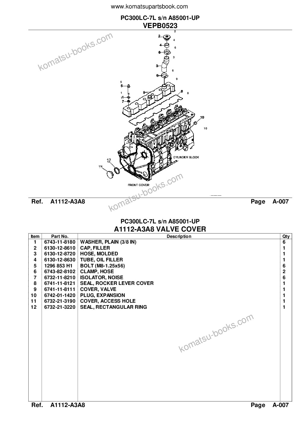 Komatsu pc300lc-7l s/n a85001-up Parts catalog cover Page 6