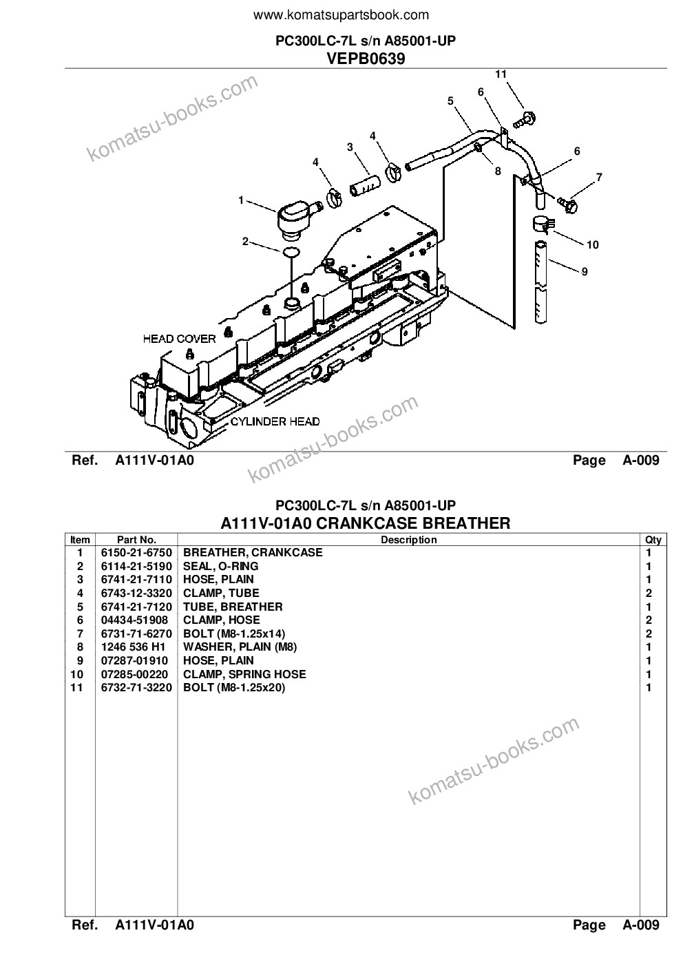 Komatsu pc300lc-7l s/n a85001-up Parts catalog cover Page 7