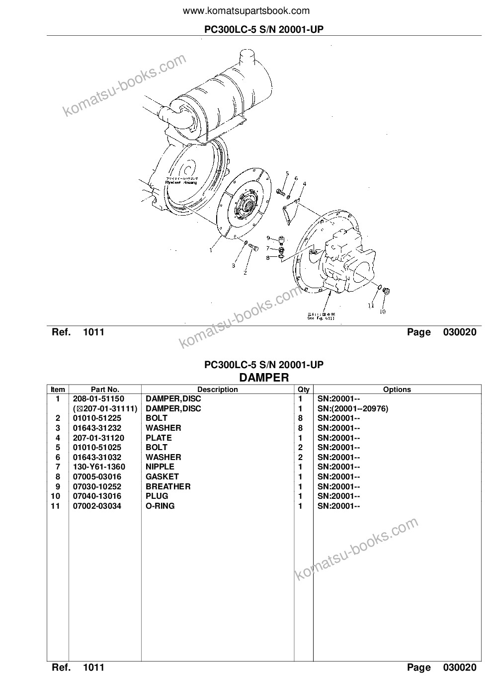 Komatsu pc300lc-5 s/n 20001-up Parts catalog cover Page 5