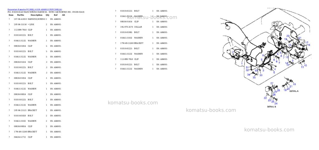 Komatsu pc300ll-6 s/n a84001-up Parts catalog cover