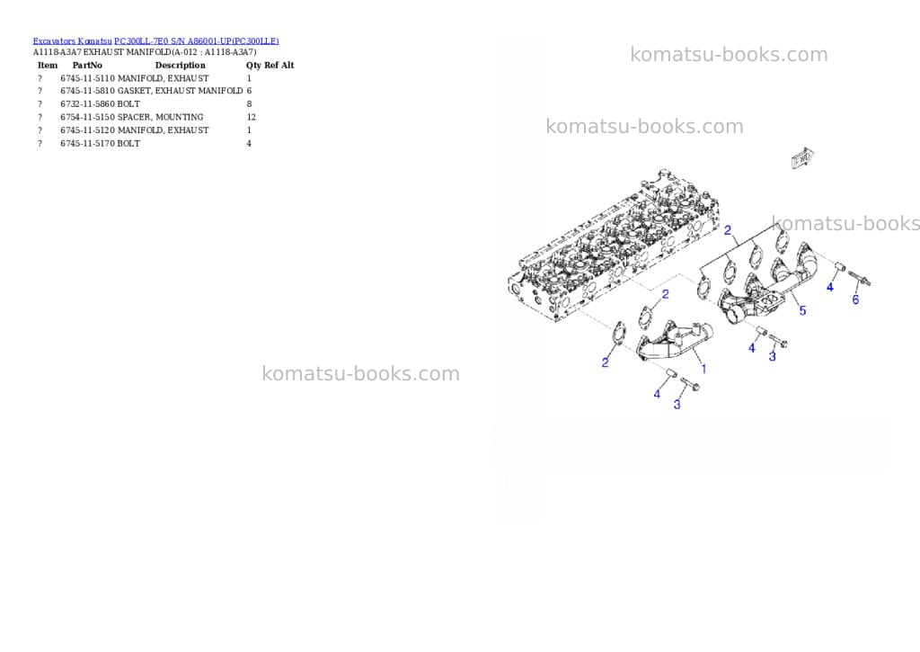 Komatsu pc300ll-7e0 s/n a86001-up Parts catalog cover Page 2