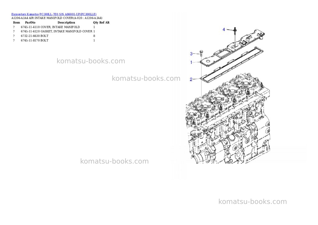 Komatsu pc300ll-7e0 s/n a86001-up Parts catalog cover Page 5
