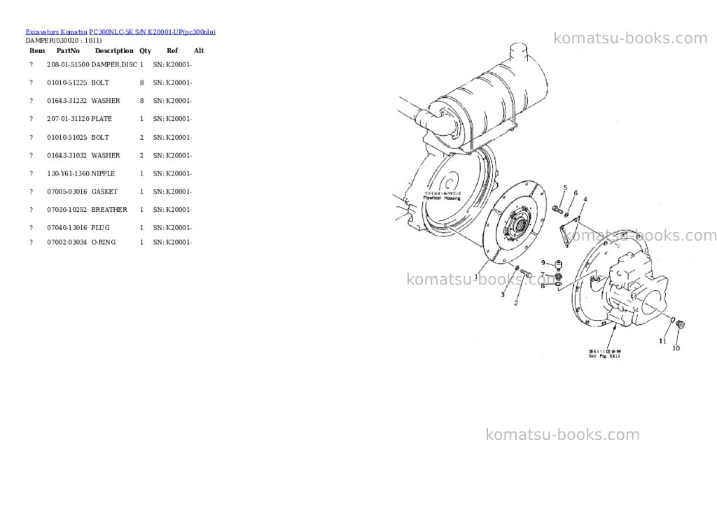 Komatsu pc300nlc-5k s/n k20001-up Parts catalog cover