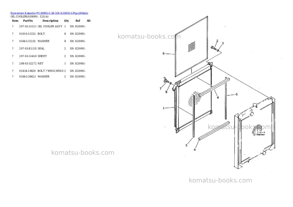 Komatsu pc300nlc-5k s/n k20001-up Parts catalog cover Page 8