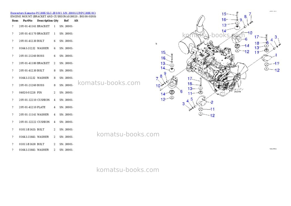 Komatsu PC308USLC-3E0-W1 S/N 30001-UP Parts catalog cover