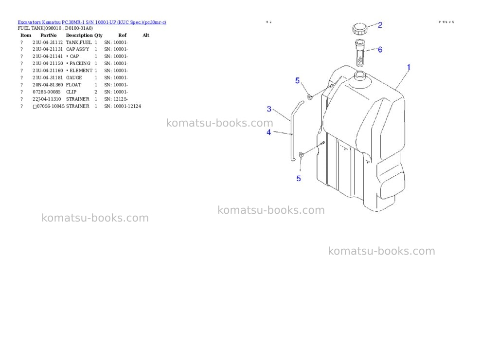 Komatsu PC30MR-1 S/N 10001-UP (KUC Spec.) Parts catalog cover Page 7 Komatsu PC30MR-1 S/N 10001-UP (KUC Spec.) Parts catalog cover Page 7