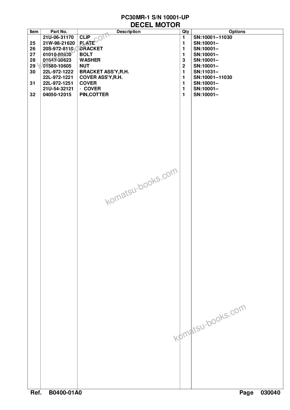 Komatsu pc30mr-1 s/n 10001-up kuc spec. Parts catalog cover Page 7 Komatsu pc30mr-1 s/n 10001-up kuc spec. Parts catalog cover Page 7