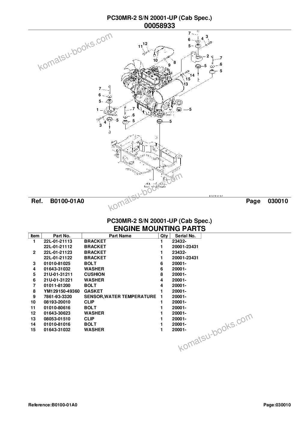 Komatsu pc30mr-2 s/n 20001-up cab spec. Parts catalog cover Page 3