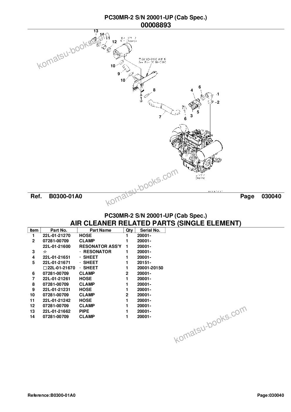 Komatsu pc30mr-2 s/n 20001-up cab spec. Parts catalog cover Page 6