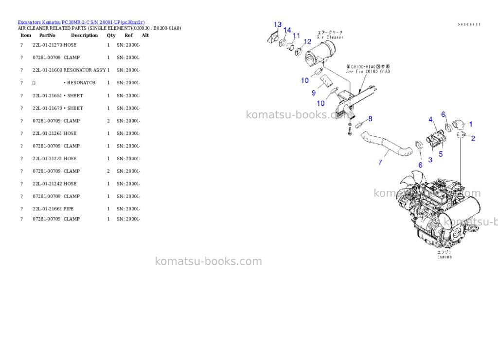 Komatsu PC30MR-2-C S/N 20001-UP Parts catalog cover Page 2 Komatsu PC30MR-2-C S/N 20001-UP Parts catalog cover Page 2