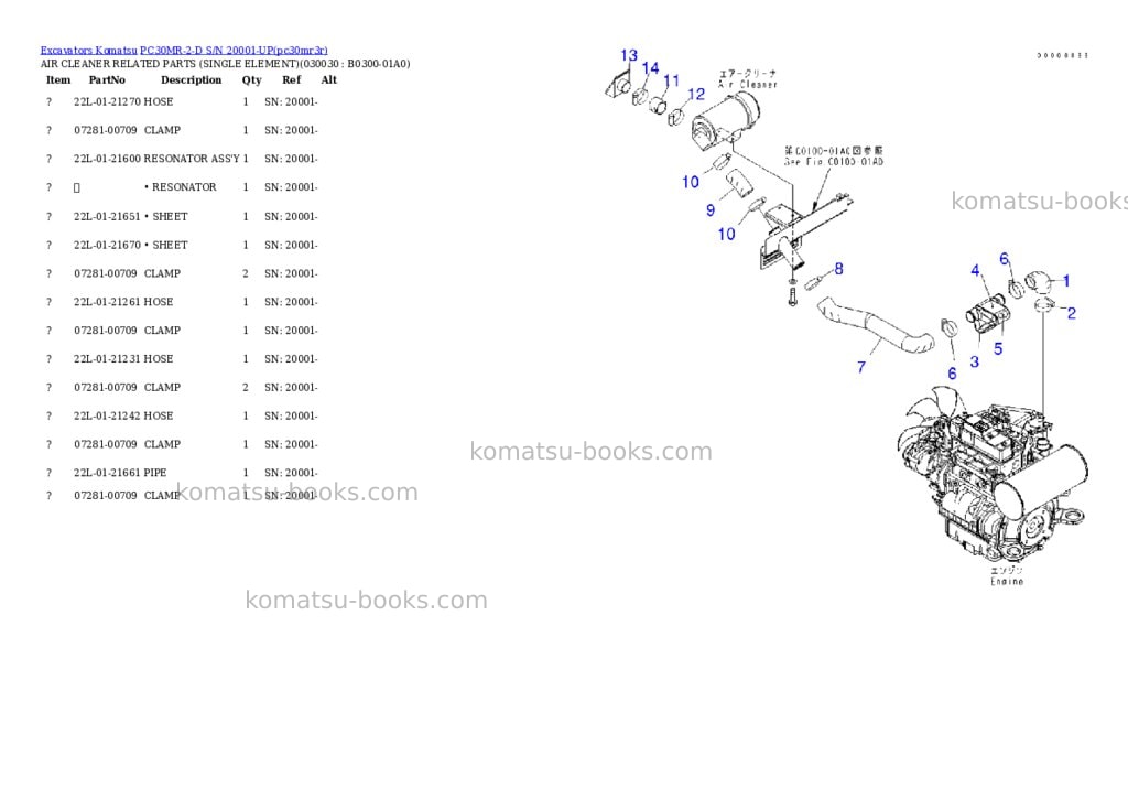 Komatsu pc30mr-2-d s/n 20001-up Parts catalog cover Page 2 Komatsu pc30mr-2-d s/n 20001-up Parts catalog cover Page 2