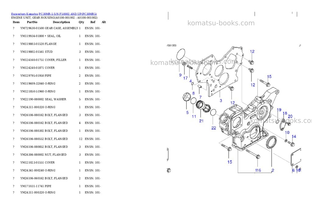 Komatsu pc30mr-5 s/n f50002 and up Parts catalog cover Komatsu pc30mr-5 s/n f50002 and up Parts catalog cover