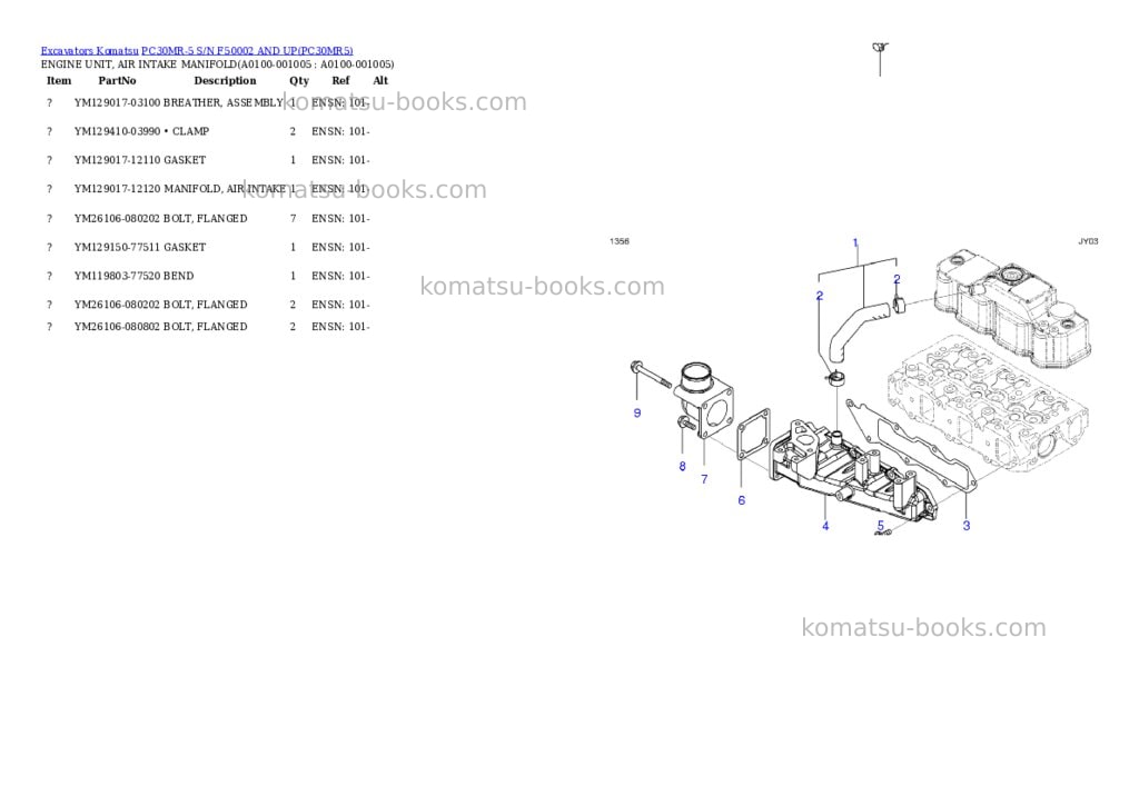 Komatsu pc30mr-5 s/n f50002 and up Parts catalog cover Page 4 Komatsu pc30mr-5 s/n f50002 and up Parts catalog cover Page 4