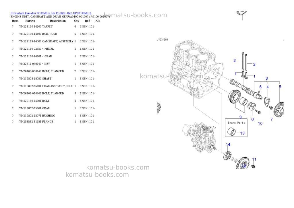 Komatsu pc30mr-5 s/n f50002 and up Parts catalog cover Page 6 Komatsu pc30mr-5 s/n f50002 and up Parts catalog cover Page 6