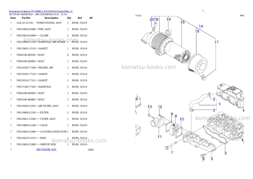 Komatsu pc30mr-2 s/n f00103-up Parts catalog cover