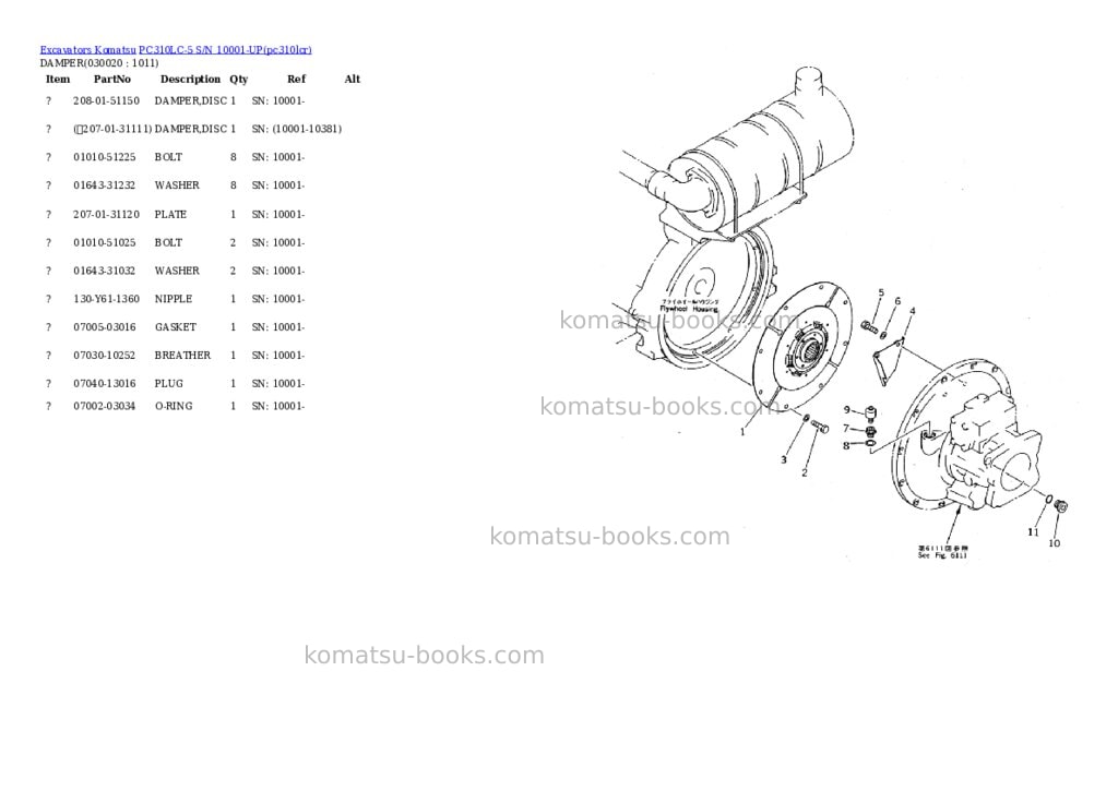 Komatsu pc310lc-5 s/n 10001-up Parts catalog cover