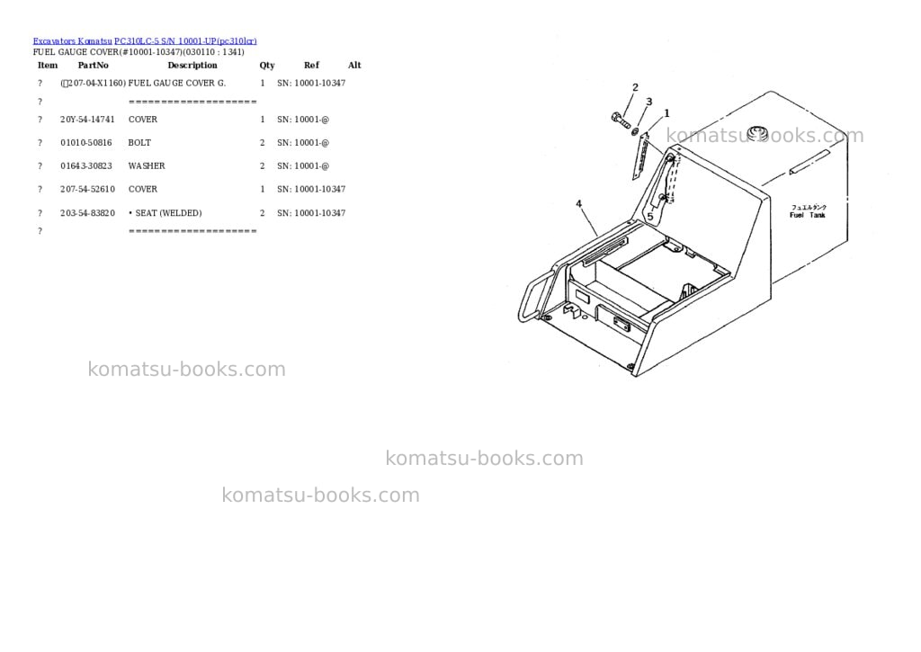 Komatsu pc310lc-5 s/n 10001-up Parts catalog cover Page 10