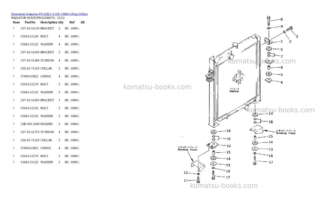 Komatsu pc310lc-5 s/n 10001-up Parts catalog cover Page 6