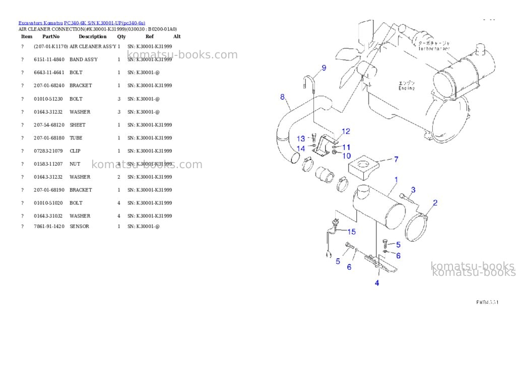 Komatsu pc340-6k s/n k30001-up Parts catalog cover Page 2 Komatsu pc340-6k s/n k30001-up Parts catalog cover Page 2