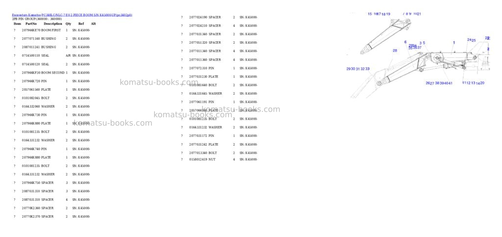 Komatsu pc340lc/nlc-7 e0 2 piece boom s/n k45000-up Parts catalog cover