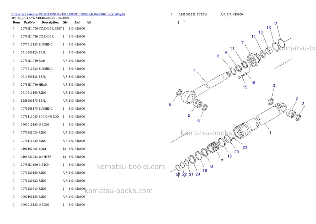 Komatsu pc340lc/nlc-7 e0 2 piece boom s/n k45000-up Parts catalog cover Page 2