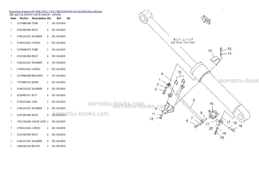 Komatsu pc340lc/nlc-7 e0 2 piece boom s/n k45000-up Parts catalog cover Page 3