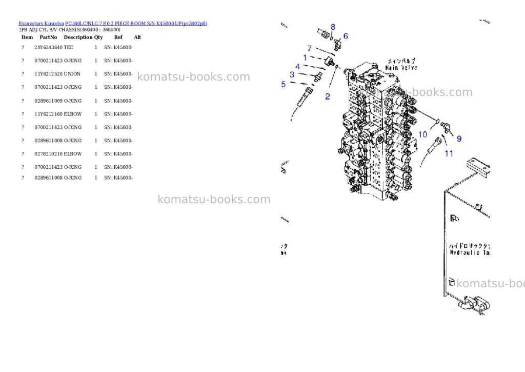 Komatsu pc340lc/nlc-7 e0 2 piece boom s/n k45000-up Parts catalog cover Page 5