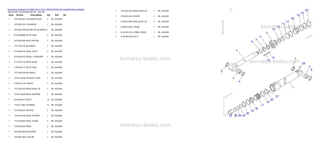 Komatsu pc340lc/nlc-7 e0 2 piece boom s/n k45000-up Parts catalog cover Page 8