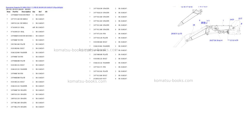 Komatsu pc340lc/nlc-7 2 piece boom s/n k40267-up Parts catalog cover