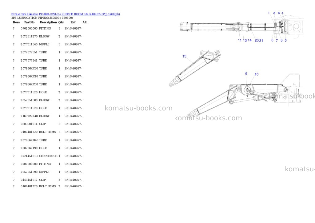 Komatsu pc340lc/nlc-7 2 piece boom s/n k40267-up Parts catalog cover Page 6