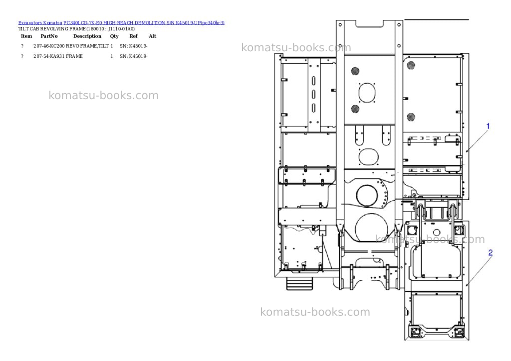 Komatsu pc340lcd-7k-e0 high reach demolition s/n k45019-up Parts catalog cover Page 10 Komatsu pc340lcd-7k-e0 high reach demolition s/n k45019-up Parts catalog cover Page 10